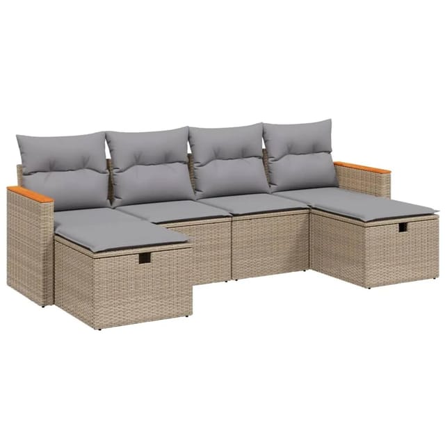 vidaXL 6-tlg Garten-Sofagarnitur mit Kissen Beige Poly Rattan Modell 166