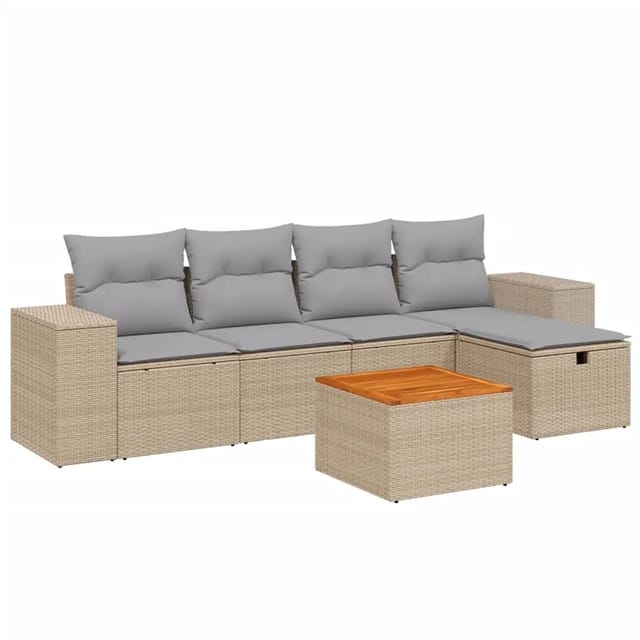 vidaXL 6-tlg Garten-Sofagarnitur mit Kissen Beige Poly Rattan Modell 164