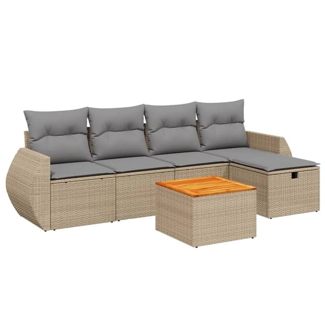vidaXL 6-tlg Garten-Sofagarnitur mit Kissen Beige Poly Rattan Modell 212