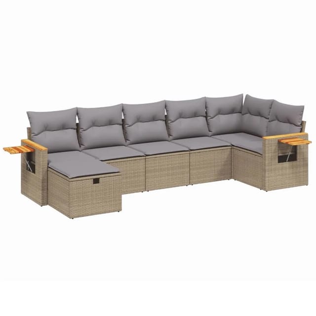 vidaXL 7-tlg Garten-Sofagarnitur mit Kissen Beige Poly Rattan Modell 225