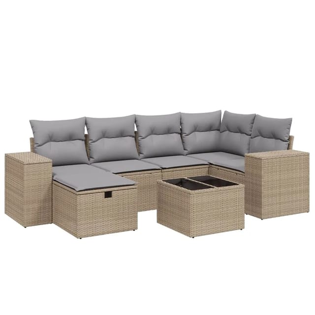 vidaXL 7-tlg Garten-Sofagarnitur mit Kissen Beige Poly Rattan Modell 221