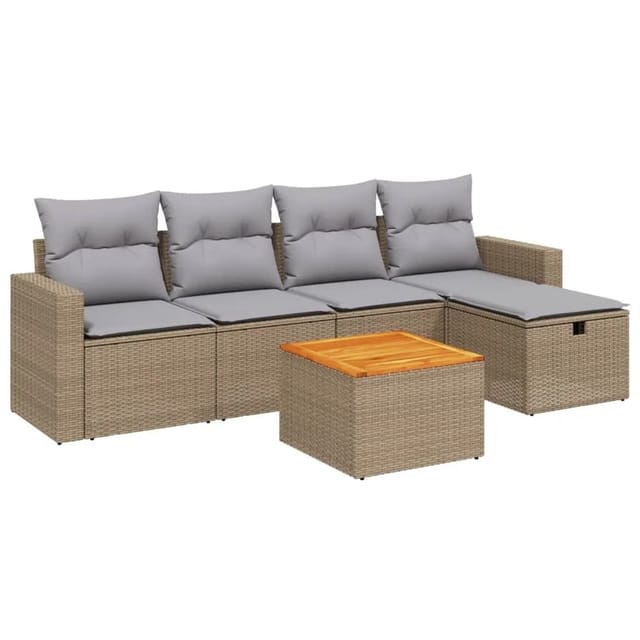 vidaXL 6-tlg Garten-Sofagarnitur mit Kissen Beige Poly Rattan Modell 137