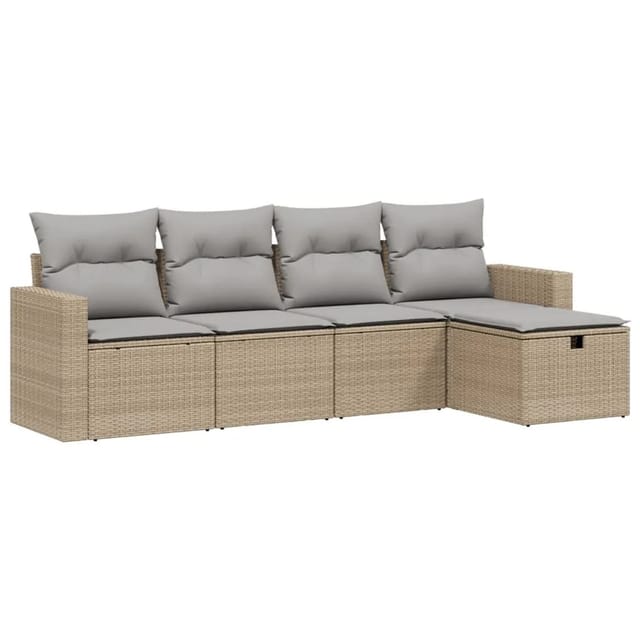 vidaXL 5-tlg Garten-Sofagarnitur mit Kissen Beige Poly Rattan Modell 133