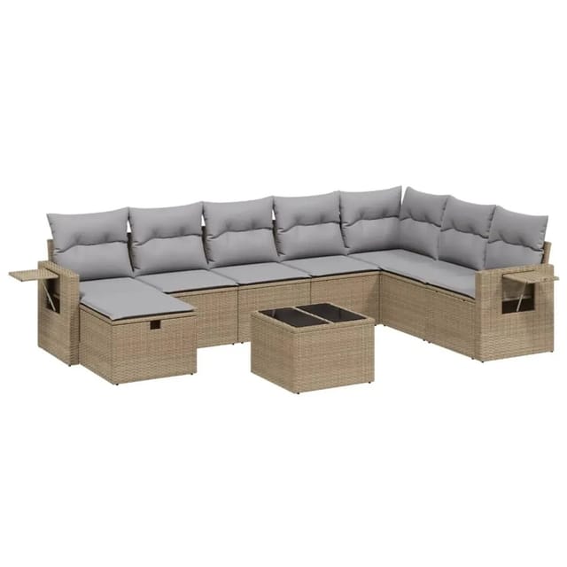 vidaXL 9-tlg Garten-Sofagarnitur mit Kissen Beige Poly Rattan Modell 152