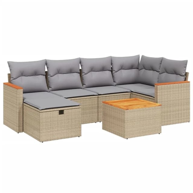 vidaXL 7-tlg Garten-Sofagarnitur mit Kissen Beige Poly Rattan Modell 192