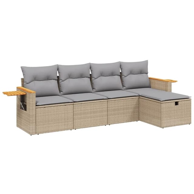 vidaXL 5-tlg Garten-Sofagarnitur mit Kissen Beige Poly Rattan Modell 90