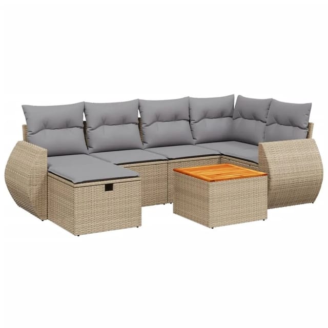 vidaXL 7-tlg Garten-Sofagarnitur mit Kissen Beige Poly Rattan Modell 237