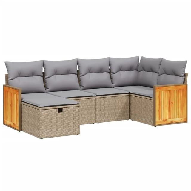 vidaXL 6-tlg Garten-Sofagarnitur mit Kissen Beige Poly Rattan Modell 232