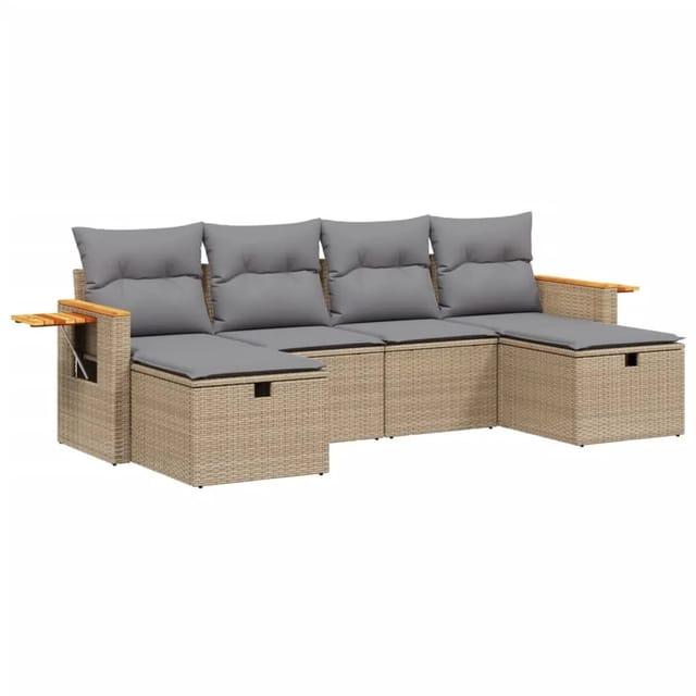 vidaXL 6-tlg Garten-Sofagarnitur mit Kissen Beige Poly Rattan Modell 230