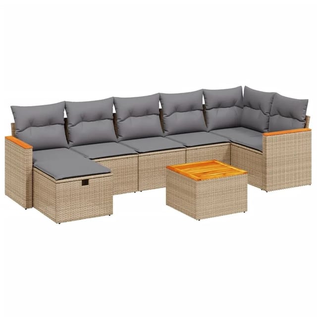 vidaXL 8-tlg Garten-Sofagarnitur mit Kissen Beige Poly Rattan Modell 156