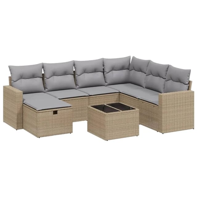 vidaXL 8-tlg Garten-Sofagarnitur mit Kissen Beige Poly Rattan Modell 150