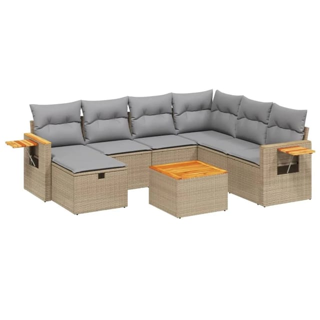 vidaXL 8-tlg Garten-Sofagarnitur mit Kissen Beige Poly Rattan Modell 183