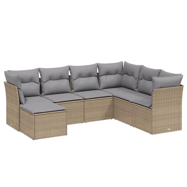 vidaXL 7-tlg Garten-Sofagarnitur mit Kissen Beige Poly Rattan Modell 215