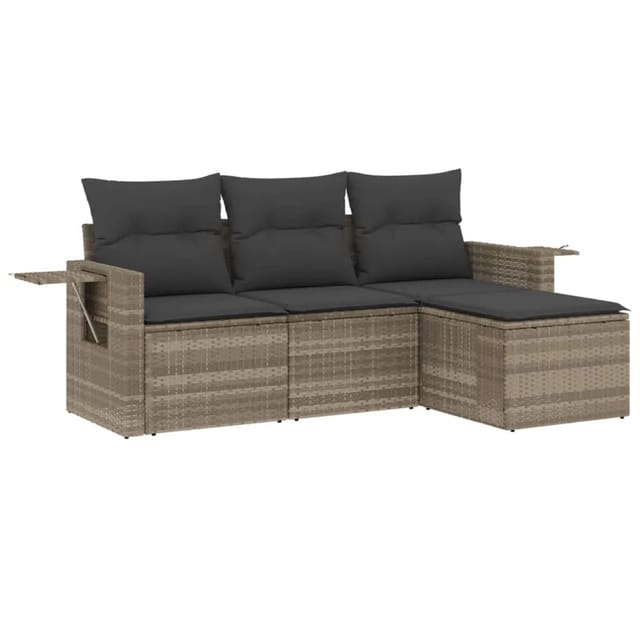 vidaXL 4-tlg Garten-Sofagarnitur mit Kissen Hellgrau Poly Rattan Modell 1