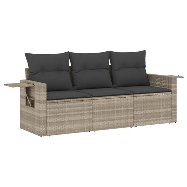 vidaXL 3-tlg Garten-Sofagarnitur mit Kissen Hellgrau Poly Rattan Modell 5