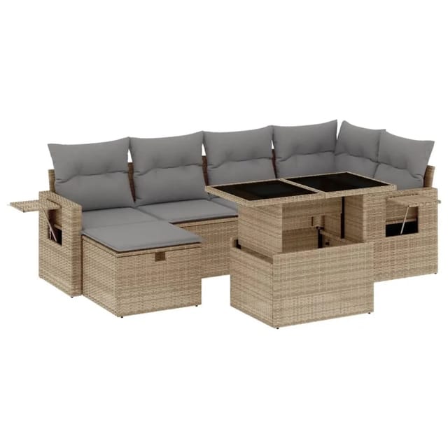 vidaXL 7-tlg Garten-Sofagarnitur mit Kissen Beige Poly Rattan Modell 335