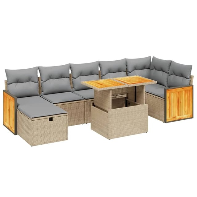 vidaXL 8-tlg Garten-Sofagarnitur mit Kissen Beige Poly Rattan Modell 338