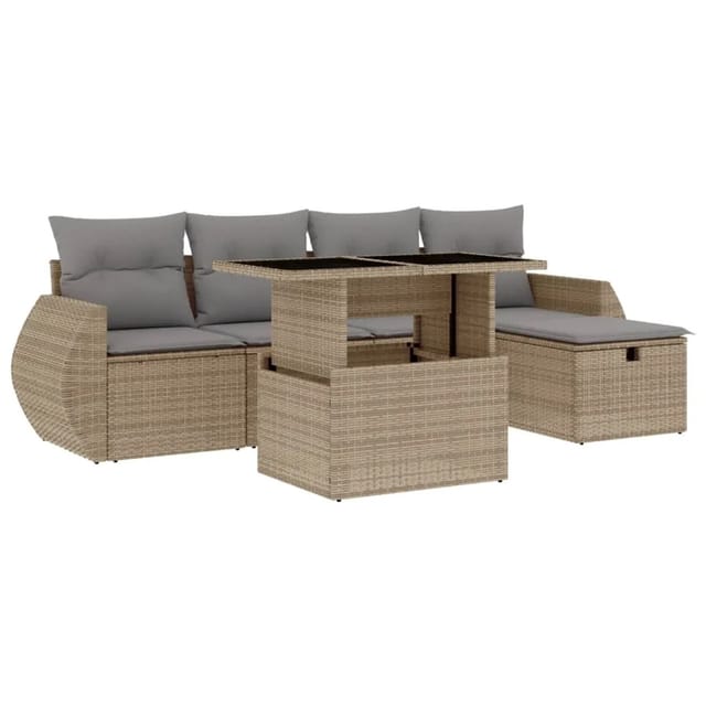 vidaXL 6-tlg Garten-Sofagarnitur mit Kissen Beige Poly Rattan Modell 337