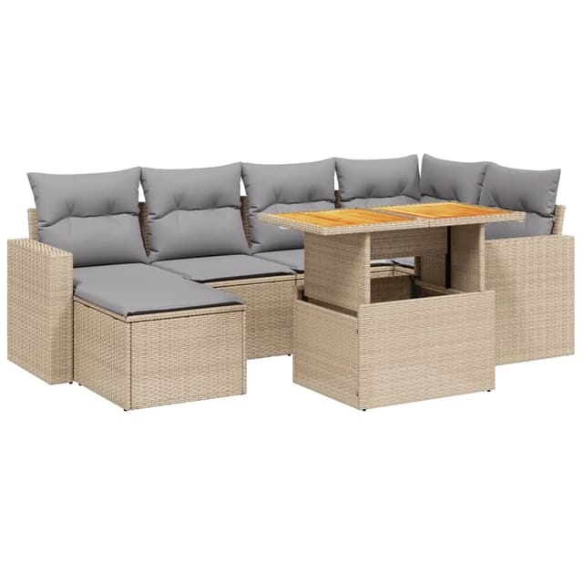 vidaXL 7-tlg Garten-Sofagarnitur mit Kissen Beige Poly Rattan Modell 355