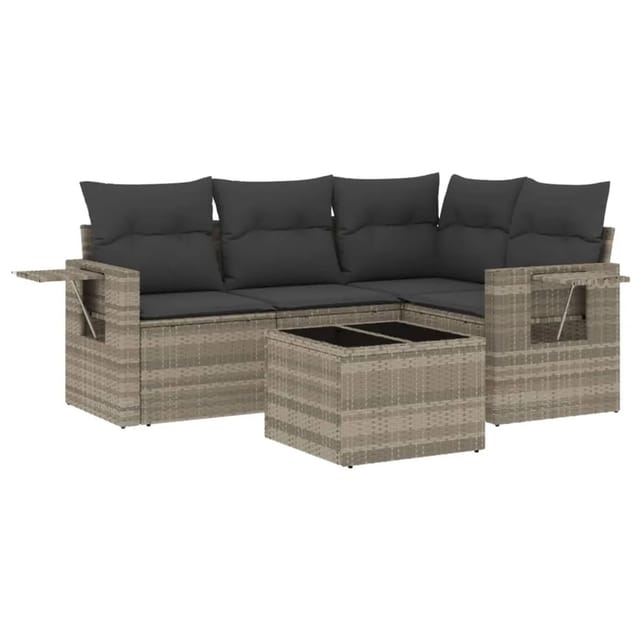 vidaXL 5-tlg Garten-Sofagarnitur mit Kissen Hellgrau Poly Rattan Modell 15