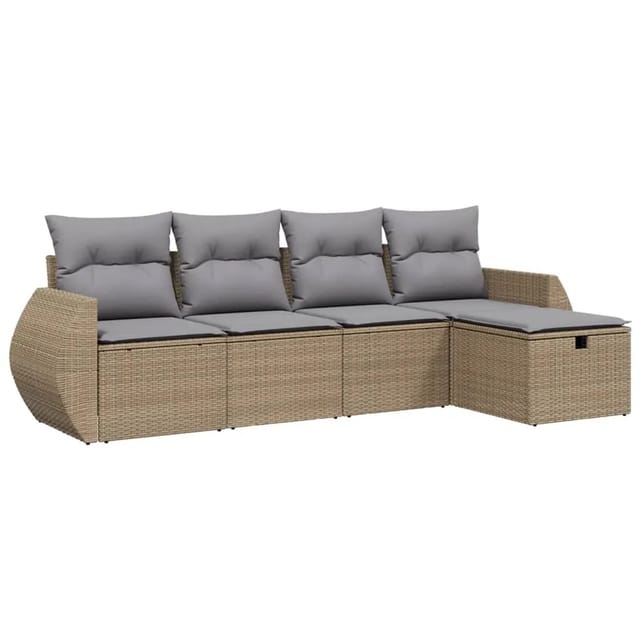 vidaXL 5-tlg Garten-Sofagarnitur mit Kissen Beige Poly Rattan Modell 95
