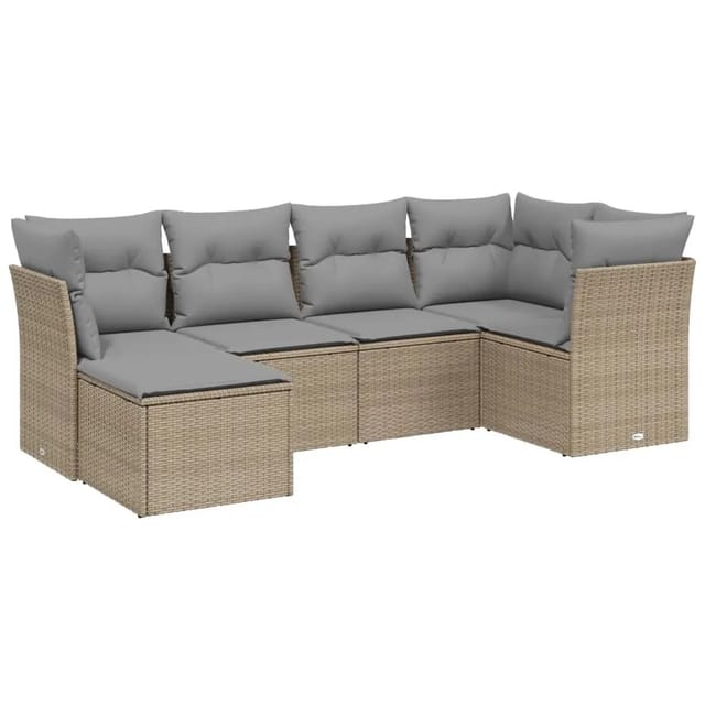 vidaXL 6-tlg Garten-Sofagarnitur mit Kissen Beige Poly Rattan Modell 157