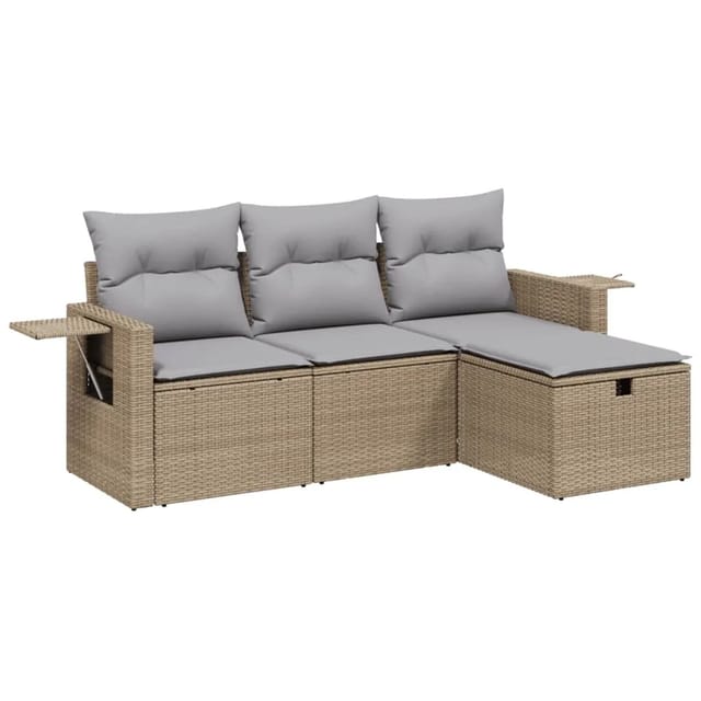 vidaXL 4-tlg Garten-Sofagarnitur mit Kissen Beigemischung Poly Rattan Modell 3