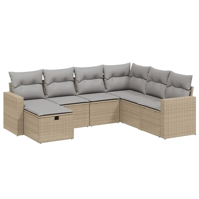 vidaXL 7-tlg Garten-Sofagarnitur mit Kissen Beige Poly Rattan Modell 166