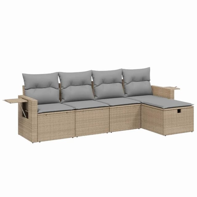 vidaXL 5-tlg Garten-Sofagarnitur mit Kissen Beige Poly Rattan Modell 134
