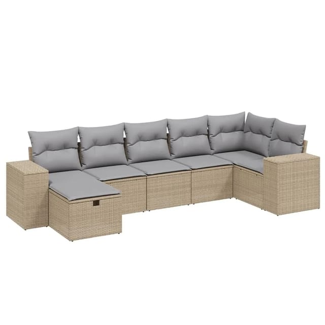 vidaXL 7-tlg Garten-Sofagarnitur mit Kissen Beige Poly Rattan Modell 188