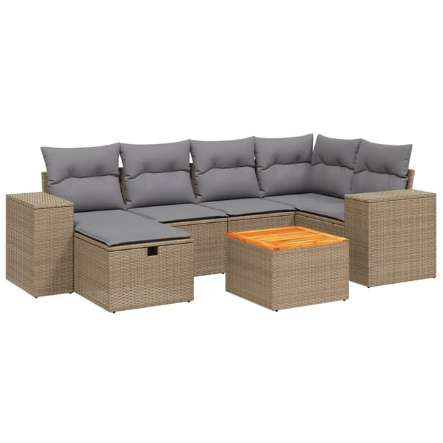 vidaXL 7-tlg Garten-Sofagarnitur mit Kissen Beige Poly Rattan Modell 191