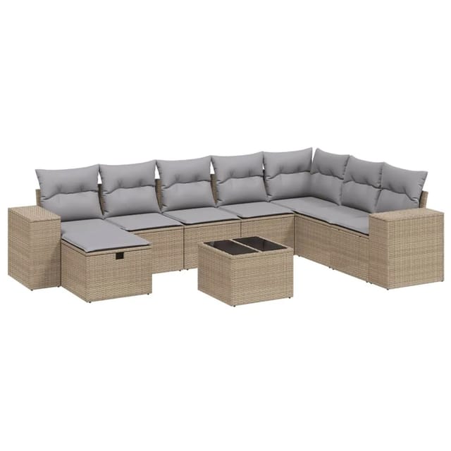 vidaXL 9-tlg Garten-Sofagarnitur mit Kissen Beige Poly Rattan Modell 128