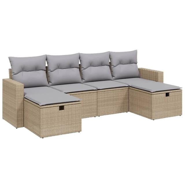 vidaXL 6-tlg Garten-Sofagarnitur mit Kissen Beige Poly Rattan Modell 194