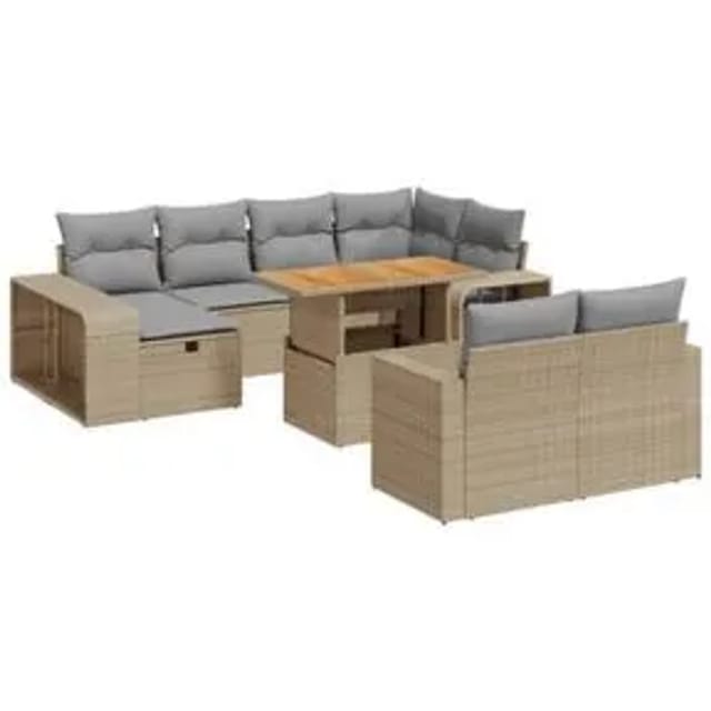 vidaXL 11-tlg Garten-Sofagarnitur mit Kissen Beige Poly Rattan Modell 190