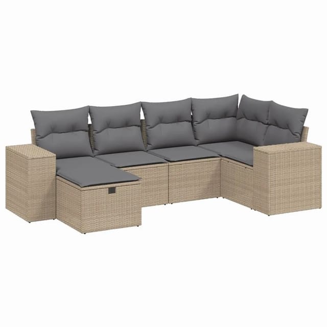 vidaXL 6-tlg Garten-Sofagarnitur mit Kissen Beige Poly Rattan Modell 160