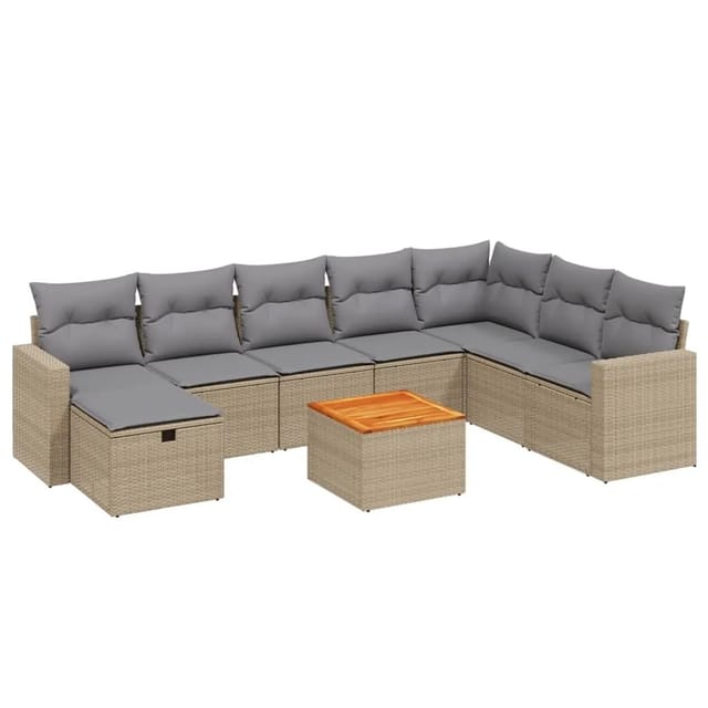 vidaXL 9-tlg Garten-Sofagarnitur mit Kissen Beige Poly Rattan Modell 129
