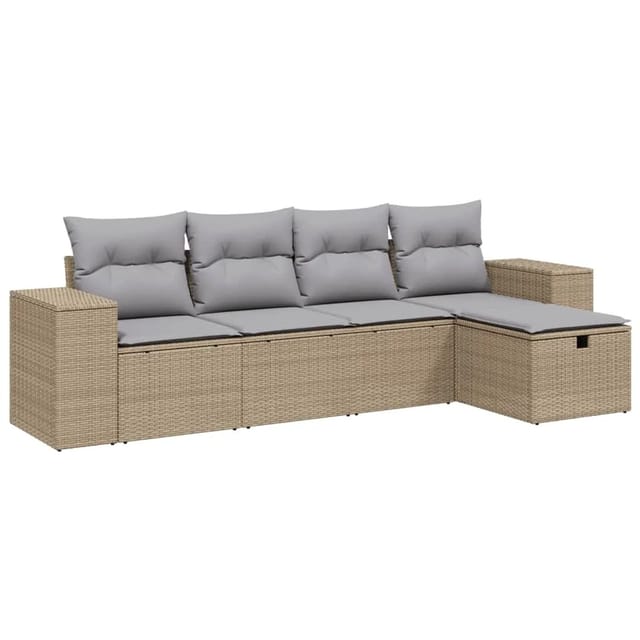 vidaXL 5-tlg Garten-Sofagarnitur mit Kissen Beige Poly Rattan Modell 89
