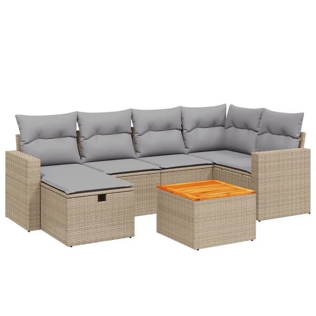 vidaXL 7-tlg Garten-Sofagarnitur mit Kissen Beige Poly Rattan Modell 170