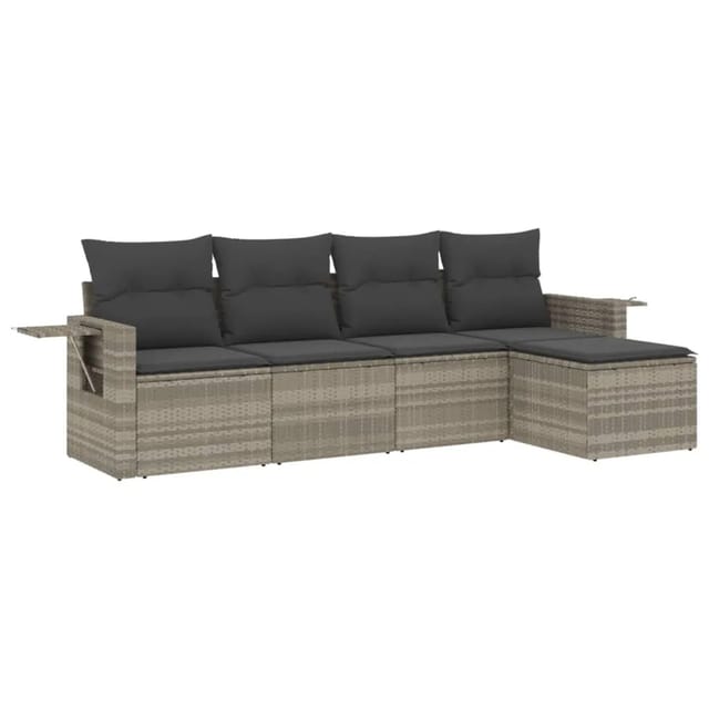 vidaXL 5-tlg Garten-Sofagarnitur mit Kissen Hellgrau Poly Rattan Modell 27