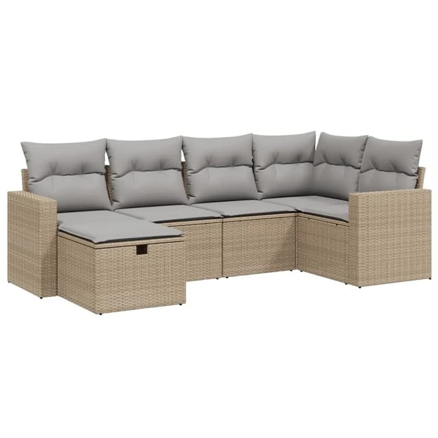 vidaXL 6-tlg Garten-Sofagarnitur mit Kissen Beige Poly Rattan Modell 158