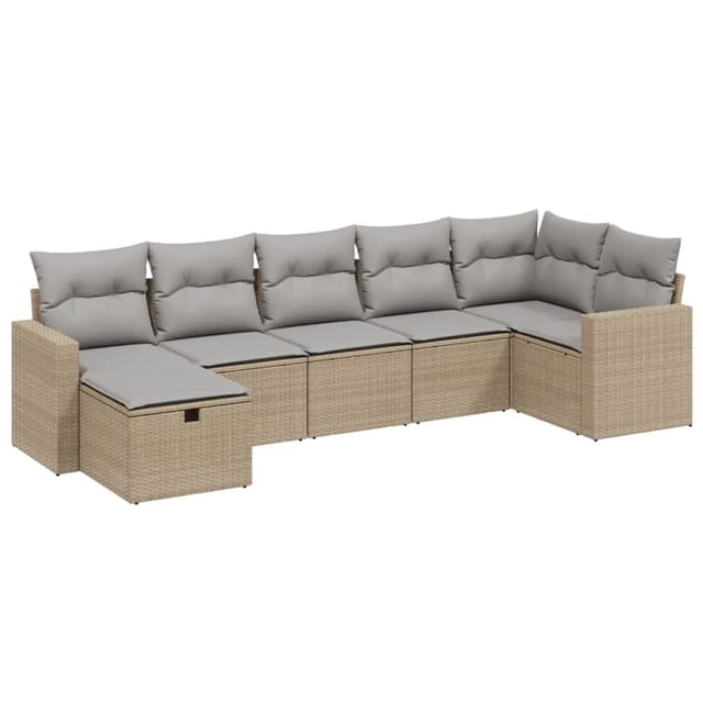 vidaXL 7-tlg Garten-Sofagarnitur mit Kissen Beige Poly Rattan Modell 217