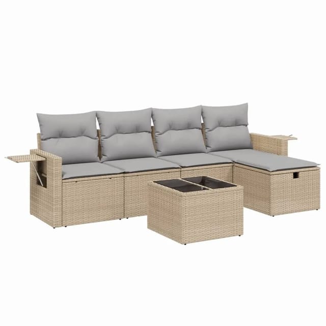 vidaXL 6-tlg Garten-Sofagarnitur mit Kissen Beige Poly Rattan Modell 134