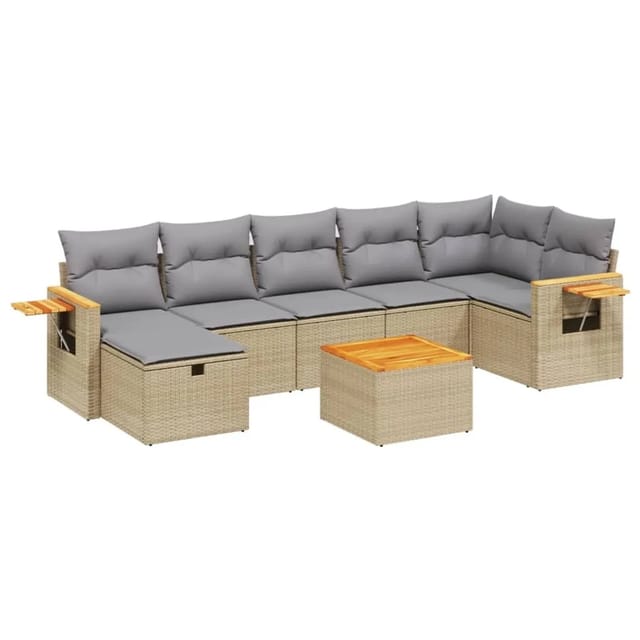vidaXL 8-tlg Garten-Sofagarnitur mit Kissen Beige Poly Rattan Modell 182