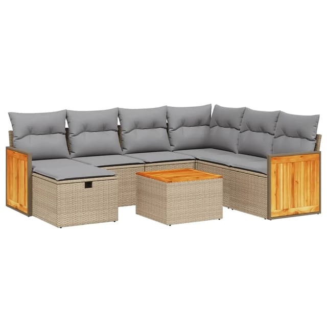 vidaXL 8-tlg Garten-Sofagarnitur mit Kissen Beige Poly Rattan Modell 134
