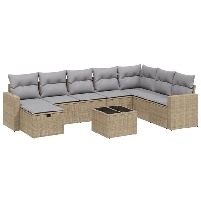 vidaXL 9-tlg Garten-Sofagarnitur mit Kissen Beige Poly Rattan Modell 161