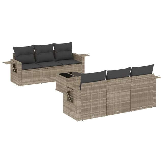 vidaXL 7-tlg Garten-Sofagarnitur mit Kissen Hellgrau Poly Rattan Modell 9