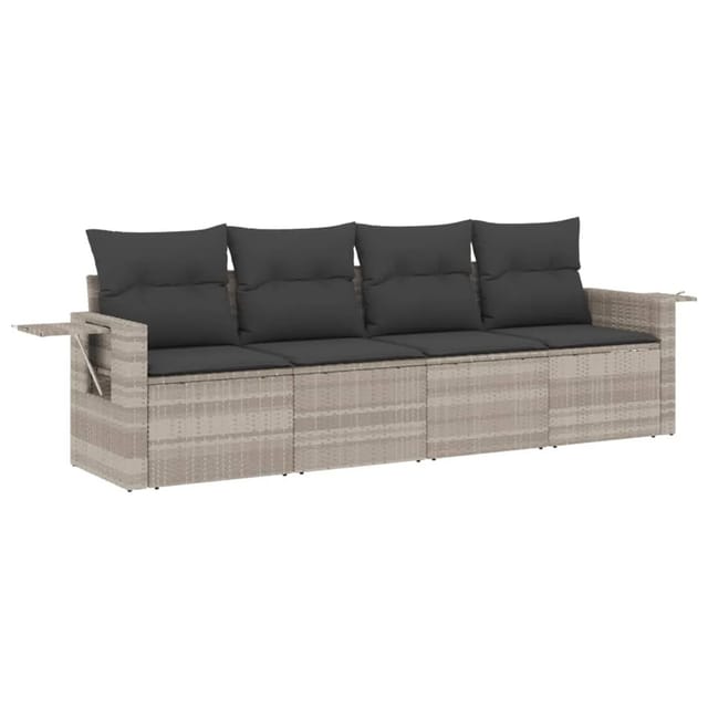 vidaXL 4-tlg Garten-Sofagarnitur mit Kissen Hellgrau Poly Rattan Modell 12