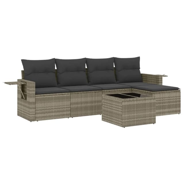 vidaXL 6-tlg Garten-Sofagarnitur mit Kissen Hellgrau Poly Rattan Modell 13