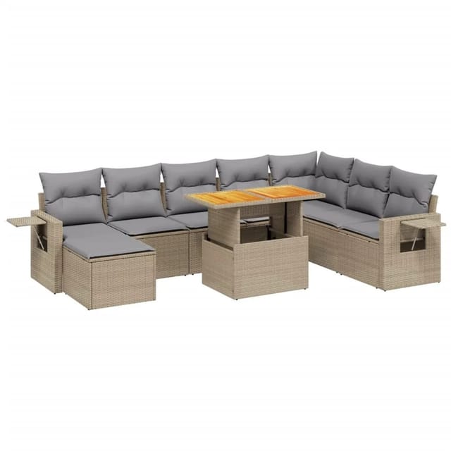 vidaXL 9-tlg Garten-Sofagarnitur mit Kissen Beige Poly Rattan Modell 236