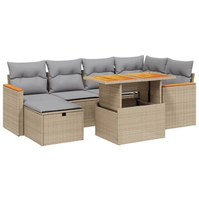 vidaXL 7-tlg Garten-Sofagarnitur mit Kissen Beige Poly Rattan Modell 346